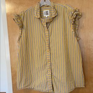 A Shirt Thing Size Large Ruffled Front Buttons Yellow Striped
